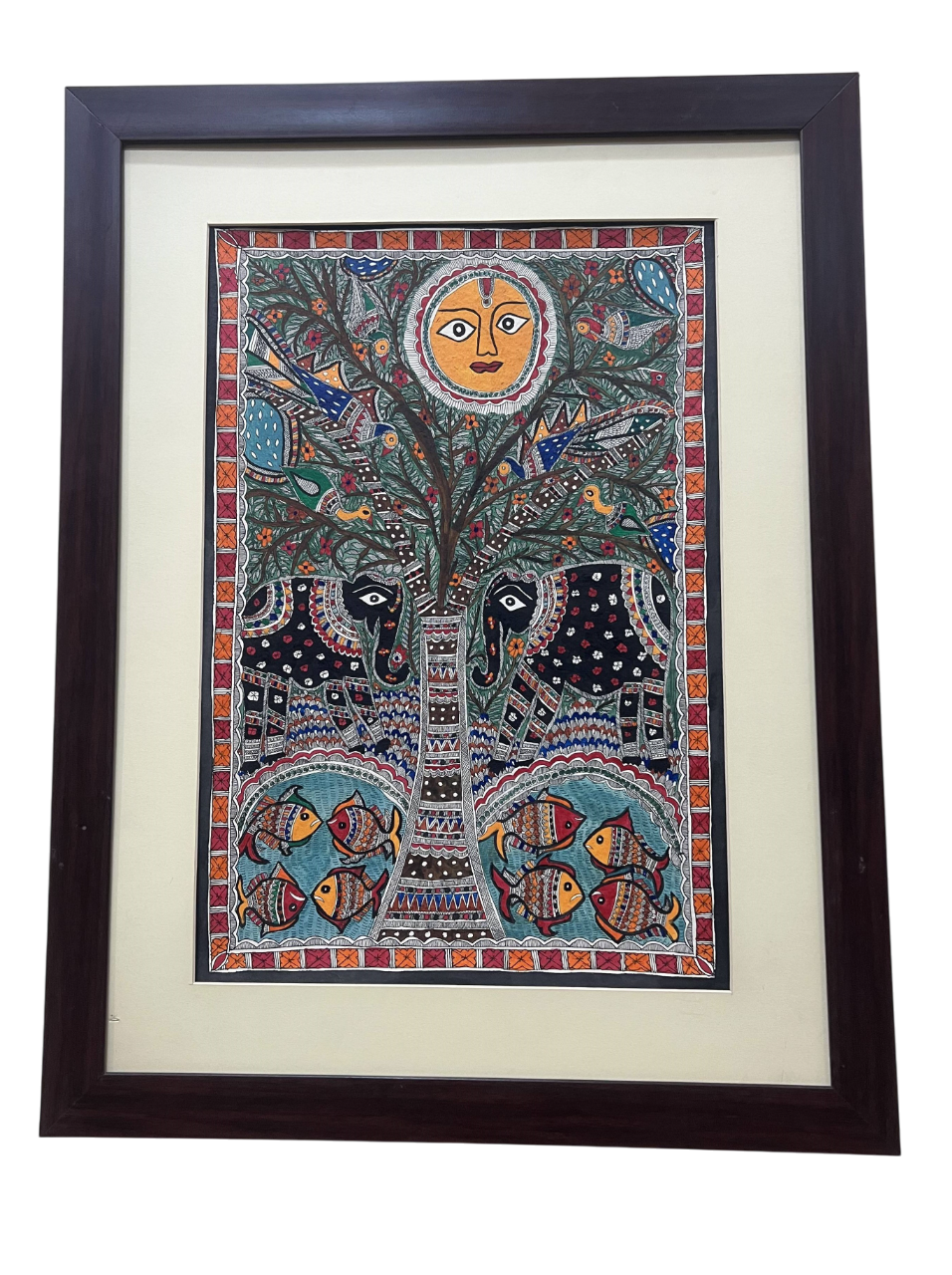 Handcrafted Madhubani Painting on Handmade Paper – Tree of Life with Elephant